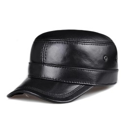 Flat baseball cap - with ear flaps - genuine leather