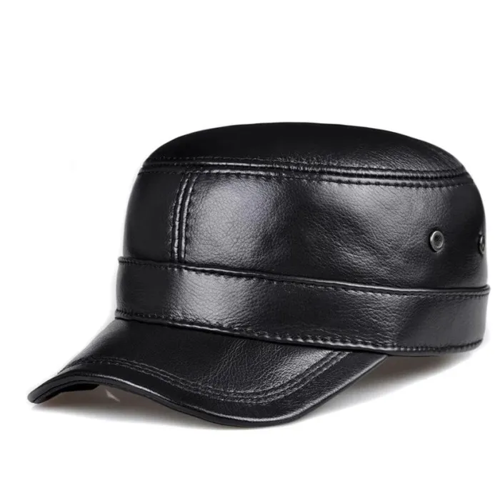 Flat baseballcaps - med øreklaffer - ekte skinn