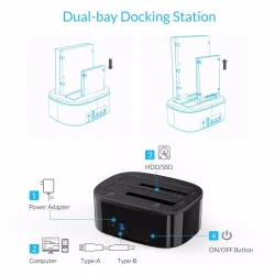ORICO 2,5 - Estação de ancoragem de disco rígido de 3,5 polegadas USB 3 - HDD de compartimento duplo - Disco rígido SSD