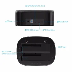 ORICO 2,5 - Estação de ancoragem de disco rígido de 3,5 polegadas USB 3 - HDD de compartimento duplo - Disco rígido SSD