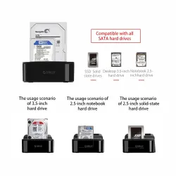 ORICO 2,5 - 3,5 tums dockningsstation för hårddisk USB 3 - Dual Bay HDD - SSD-hårddisk