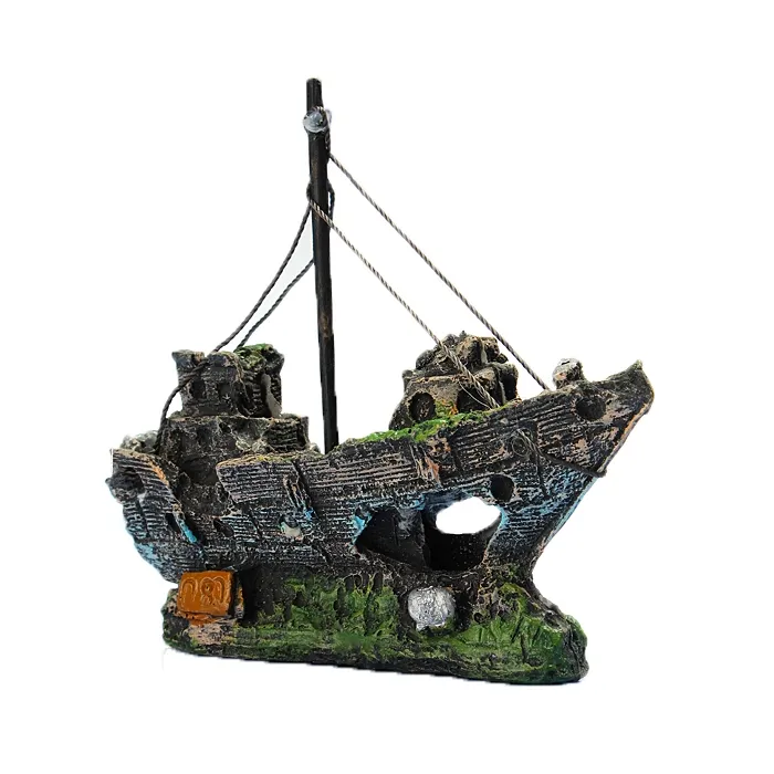 Resin fiskebåt - sänkt fartyg - akvarium dekoration