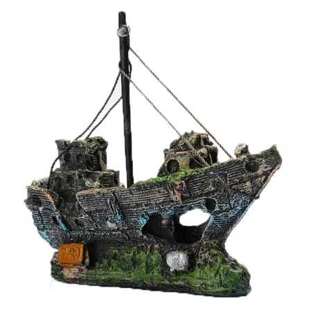 Resin fiskebåt - sänkt fartyg - akvarium dekoration