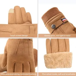 Warm winter suede gloves - with fleece - touch screen function - unisex