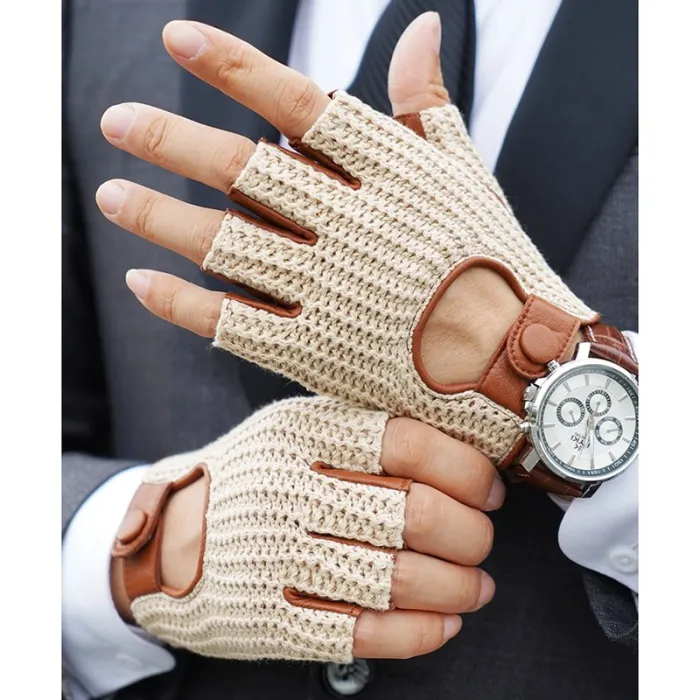 Luksuriøse saueskinnshansker - strikket - halvfingerdesign