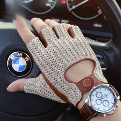 Luksuriøse saueskinnshansker - strikket - halvfingerdesign