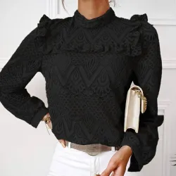 Elegant long sleeve blouse - with ruffles - hollow out lace embroideryBlouses & shirts