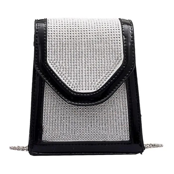 Borsa a tracolla piccola alla moda - con strass / tracolla a catena