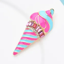 Broche en forme de glace à rayures roses - avec cristaux