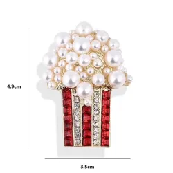 Perle popcorn formet brosje - med rhinestones