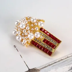 Broche perle en forme de popcorn - avec strass