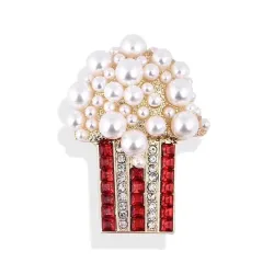 Perle popcorn formet brosje - med rhinestones