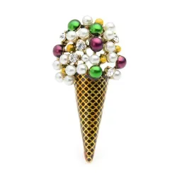 Isformet broche - med farverige perler / krystaller