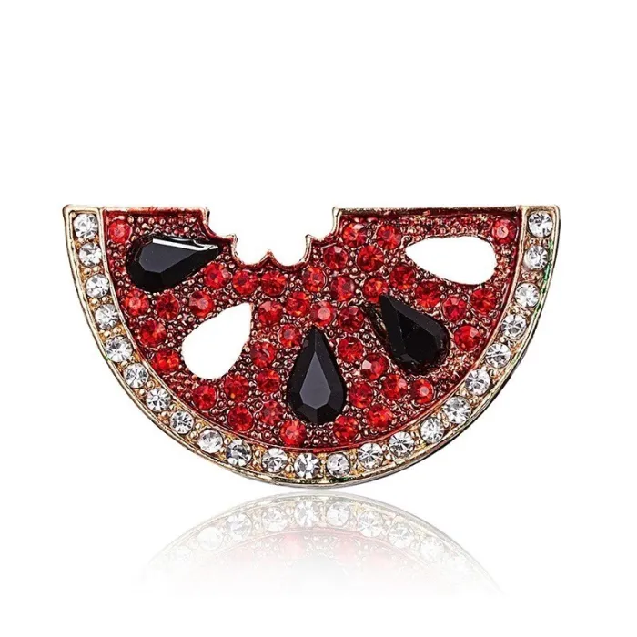 Elegant broche - med rød krystal vandmelon