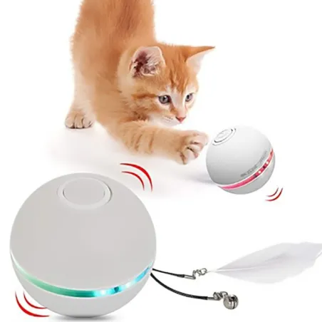 Interaktivt legetøj til hunde / katte - bold med lys / lyd / fjer - USB