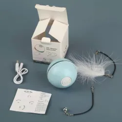 Brinquedo interativo para cães/gatos - bola com luz/som/pena - USB