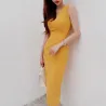 VestidosElegante vestido amarillo - con cuello en V / abertura en la espalda / sin mangas