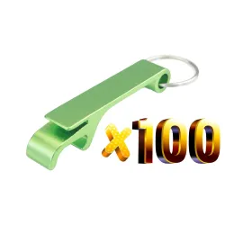 Aluminiumsboks / flaskeåpner - med nøkkelring - gratis tilpasset gravering - 100 stk