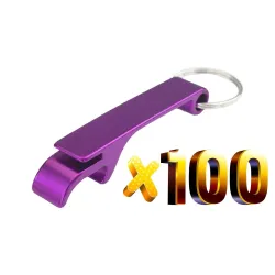 Aluminiumsboks / flaskeåpner - med nøkkelring - gratis tilpasset gravering - 100 stk
