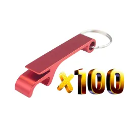 Aluminium dåse / flaskeåbner - med nøglering - gratis tilpasset gravering - 100 stk