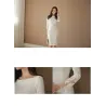 VestidosVestido cálido y elegante - con mangas de encaje - blanco