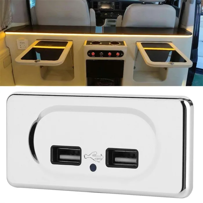 Chargeur double USB - prise de courant - avec indicateur LED bleu - pour voiture / caravane - 5V/3.1A