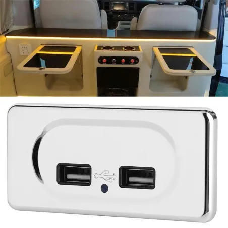 Dobbel USB-lader - stikkontakt - med blå LED-indikator - for bil / campingvogn - 5V/3.1A