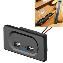 Billader - doble USB-porter - stikkontakt med blå LED-indikator - DC5V/3.1A - 12V