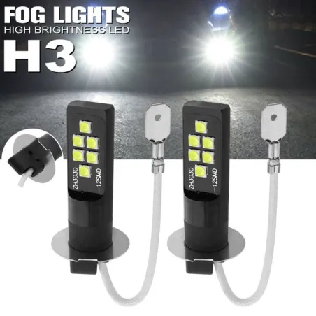 Biltåge / DRL lys - LED pære - H3 - DC12V 3030 SMD 6000K hvid - 2 stk.