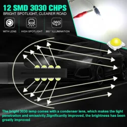 Biltåke / DRL-lys - LED-pære - H3 - DC12V 3030 SMD 6000K hvit - 2 stk.