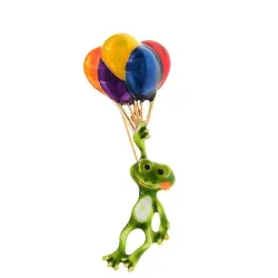 Fasjonabel brosje med grønn frosk / fargerike ballonger