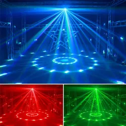 Iluminación de escenarios y eventosALIEN - 4 en 1 - proyector láser DMX remoto - bola giratoria - iluminación de escenario UV