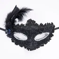 Máscara de olhos sexy de renda veneziana - com penas / cristal