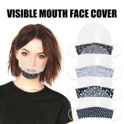 Protetor de rosto / boca de plástico transparente - com tecido colorido - anti-embaciamento - boca visível