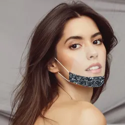 Transparent plastic face / mouth shield - with colorful fabric - anti-fog - visible mouthMouth masks
