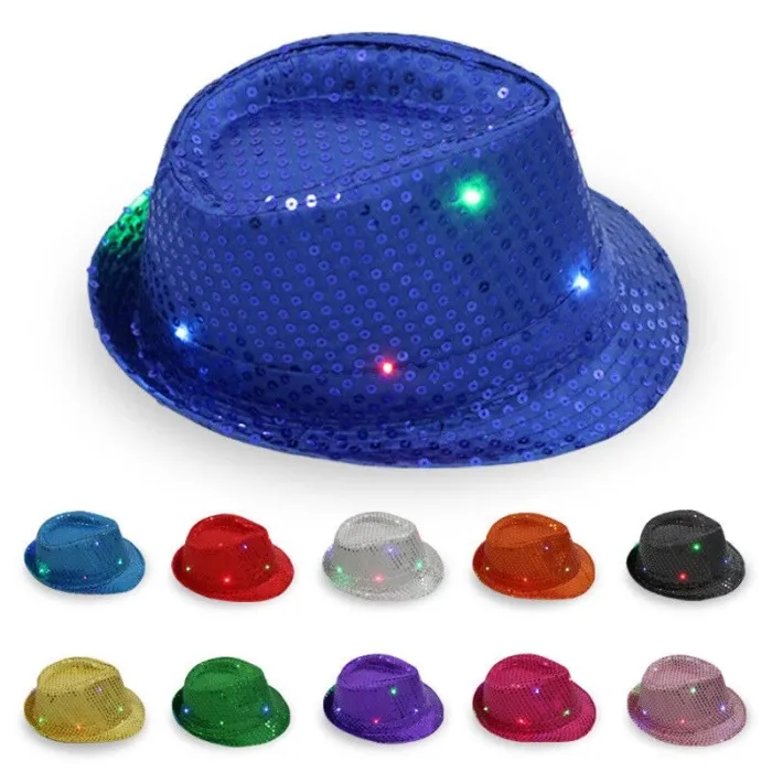 Cappello da discoteca retrò - LED - luminoso - con paillettes / glitter