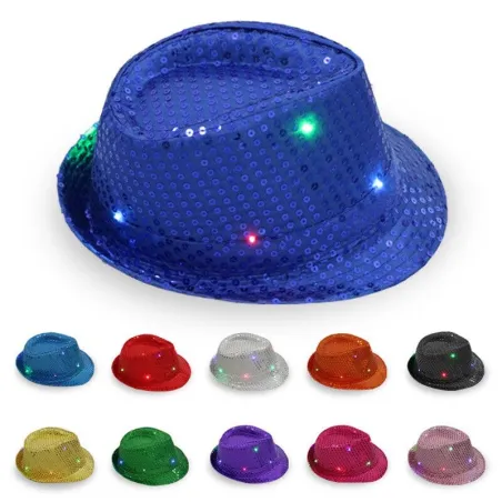 Chapeau disco rétro - LED - lumineux - avec paillettes / paillettes