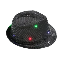 Retro disco hat - LED - lysende - med pailletter / glitter