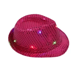 Retro disco hat - LED - lysende - med pailletter / glitter