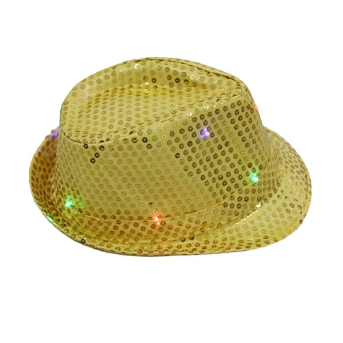 Retro disco hat - LED - lysende - med pailletter / glitter