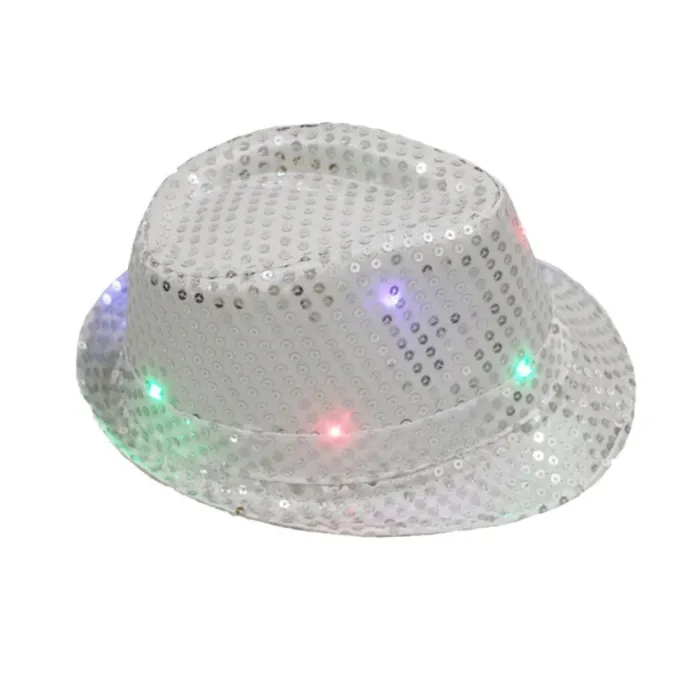 Chapeau disco rétro - LED - lumineux - avec paillettes / paillettes