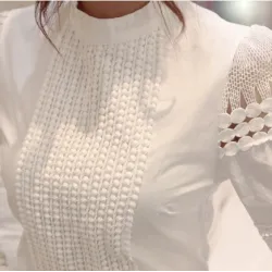 Elegant long sleeve white blouse - hollow out laceBlouses & shirts