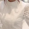 Elegant långärmad vit blus - ihålig spets