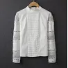Elegant langermet hvit bluse - uthult blonder