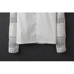 Elegant langærmet hvid bluse - udhulet blonde