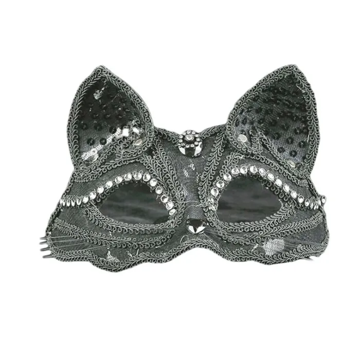 Lyxig venetiansk ögonmask - spets / glitter / paljetter - cat eye - Halloween / maskerader