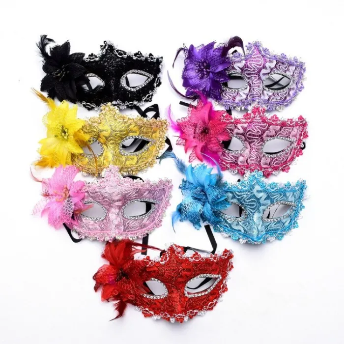 Modna wenecka maska na oczy - z piórkami - sexy lis - maskarady / HalloweenMaski