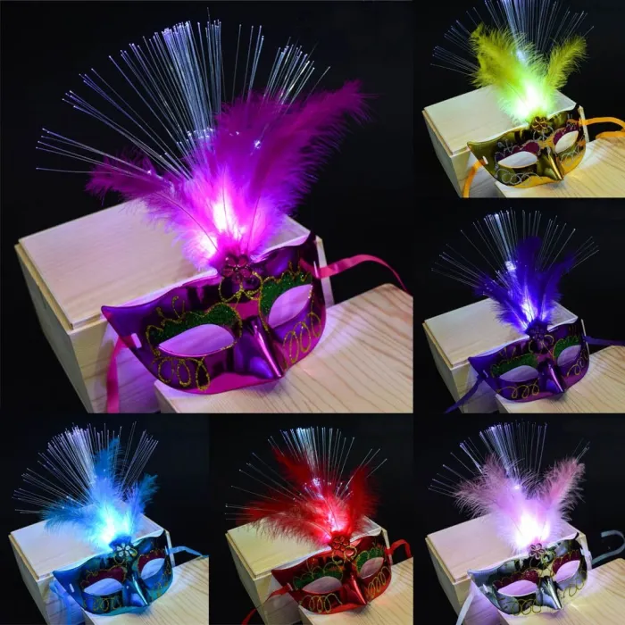 Masque pour les yeux vénitien sexy - avec plumes / LED lumineuses - mascarade / Halloween