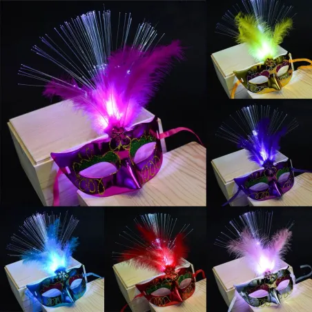 Masque pour les yeux vénitien sexy - avec plumes / LED lumineuses - mascarade / Halloween