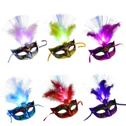 Masque pour les yeux vénitien sexy - avec plumes / LED lumineuses - mascarade / Halloween